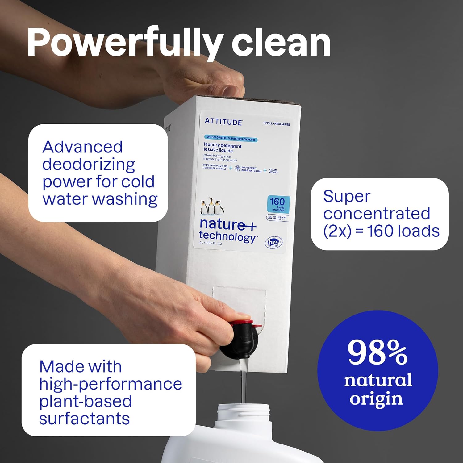 ATTITUDE Liquid Laundry Detergent Refill, EWG Verified, HE Compatible, Plant-Based & Vegan, Natural
