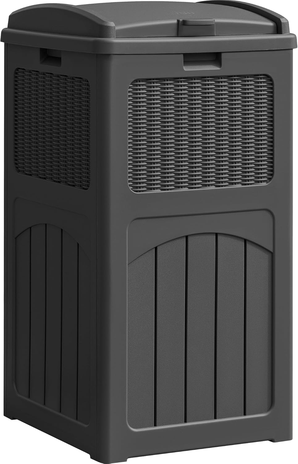 YESHOMY 33 Gallon Resin Outdoor Trash Can with Lid, Hideaway Waterproof Patio Garbage Bin, Gray