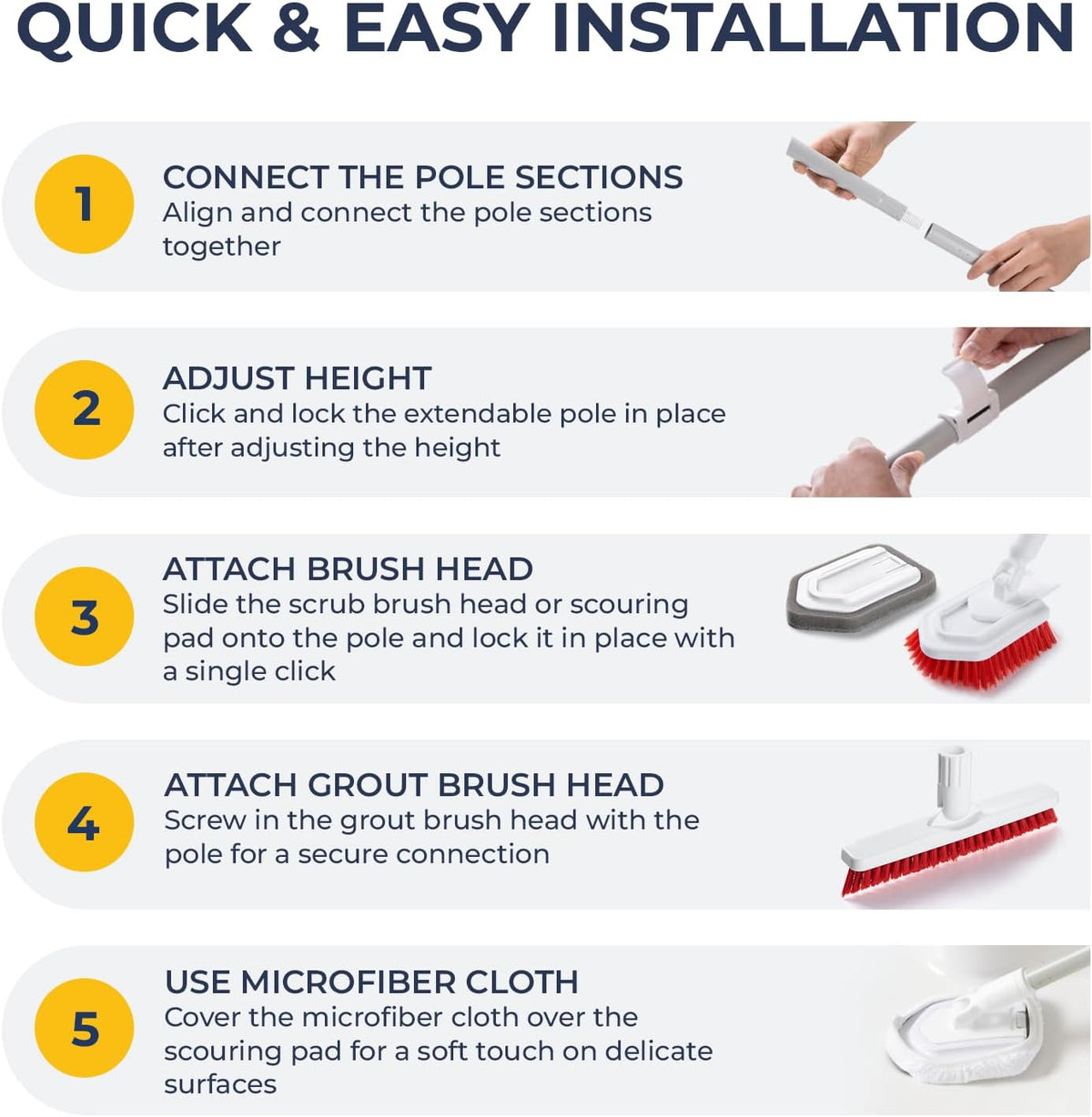 Shower Scrubber with Long Handle, Stiff Bristles Grout-Brush, Tub Scrub-Brush with Long-Handle