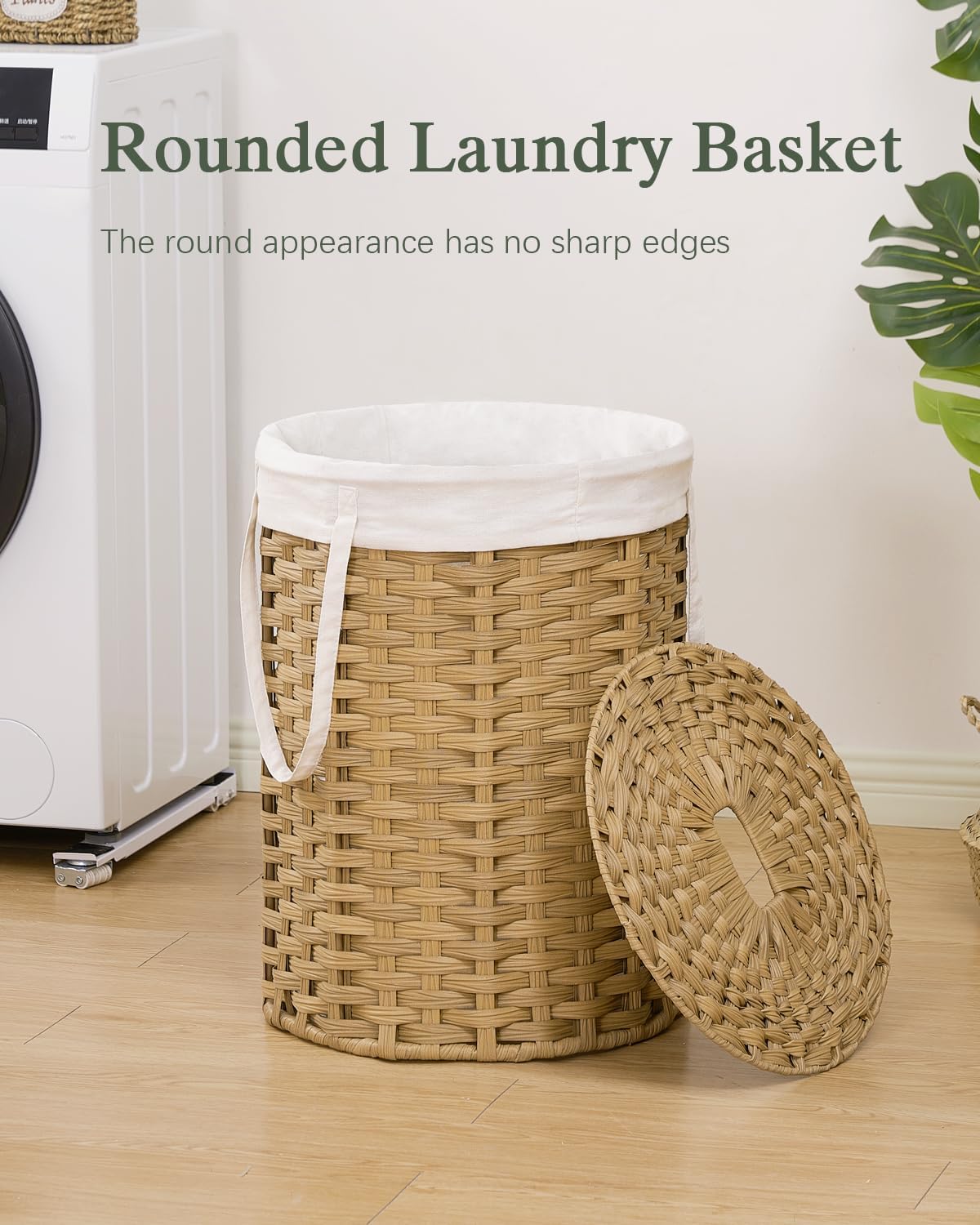 Laundry Hamper with Lid Laundry Basket with Lid 19.0 Gal (72 L) Round Wicker Laundry Basket