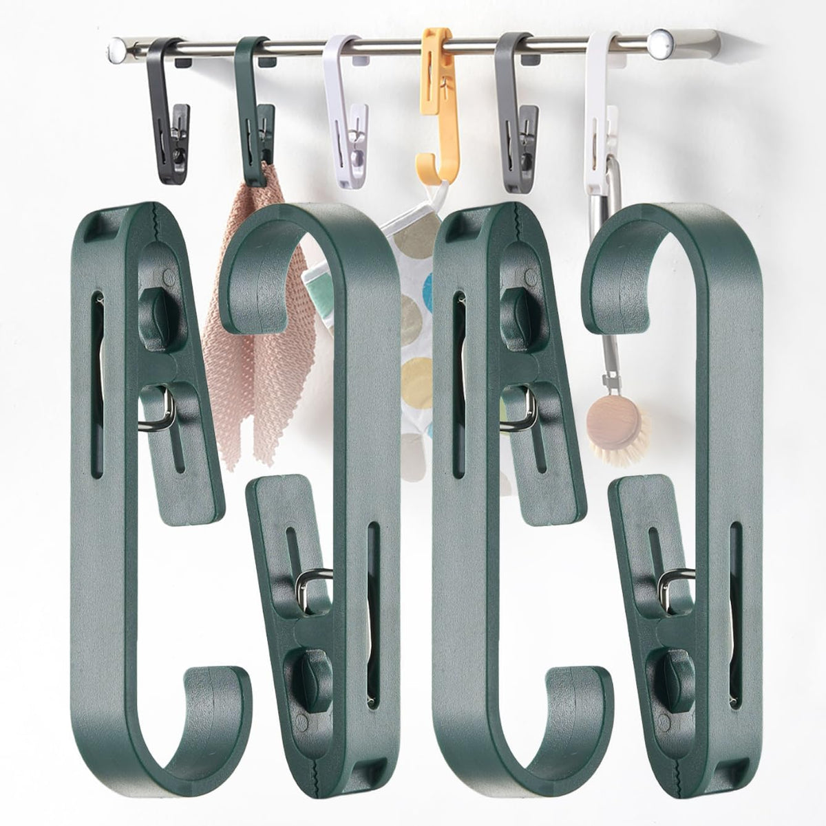 iBetterLife 4Pcs Laundry Hooks with Clips Hanger Heavy Duty Outdoor Clothes Pins, Closet Organizer