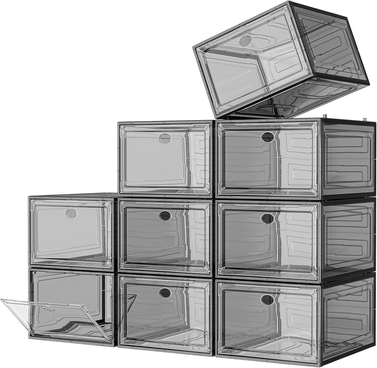 7 code Large Clear Shoe Boxes Organizer【Thicker Material】 Stronger Shoe Box with Magnetic Door