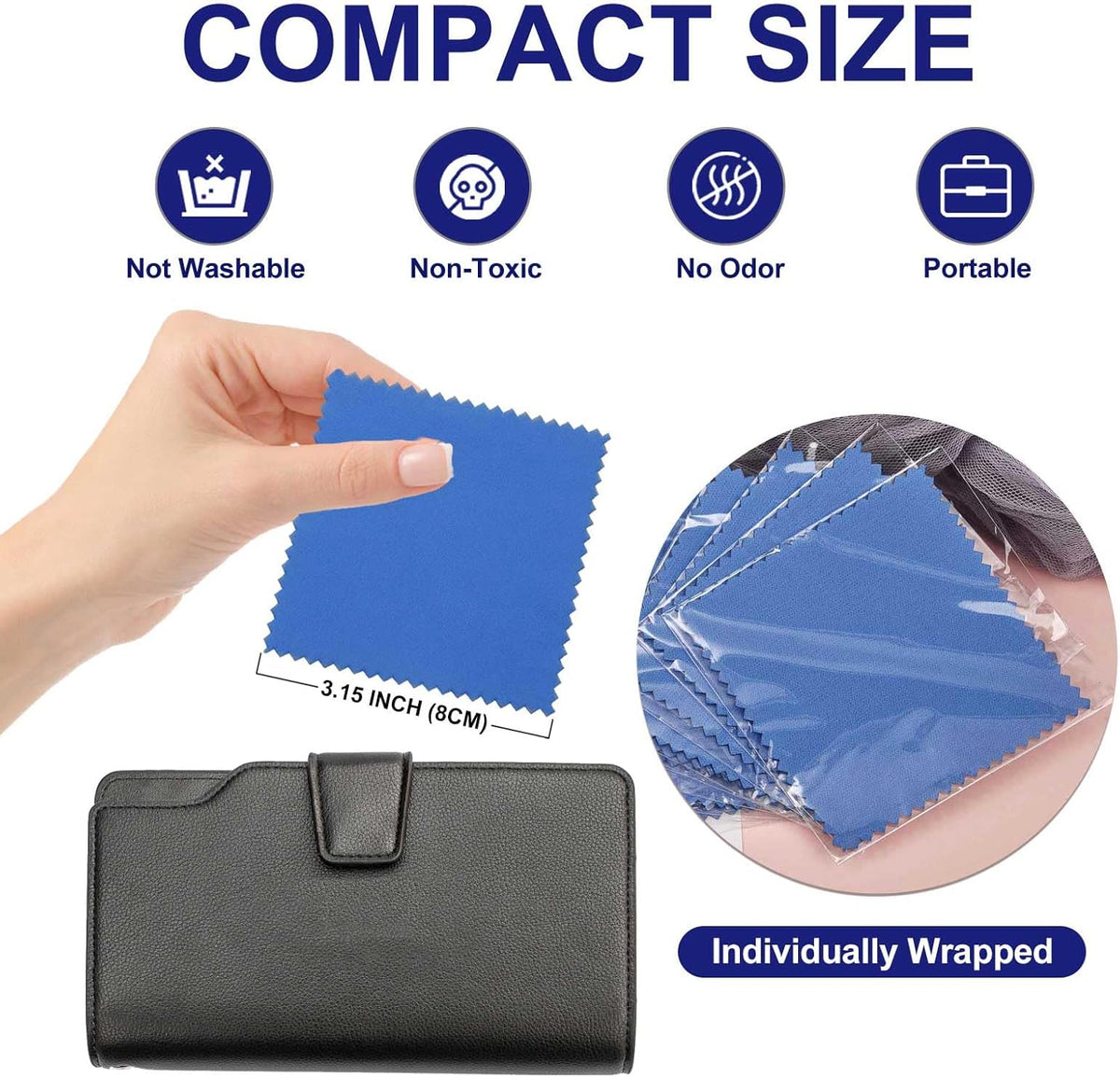 SEVENWELL 50pcs Jewelry Cleaning Cloth Dark Blue Polishing Cloth for Sterling Silver Gold Platinum