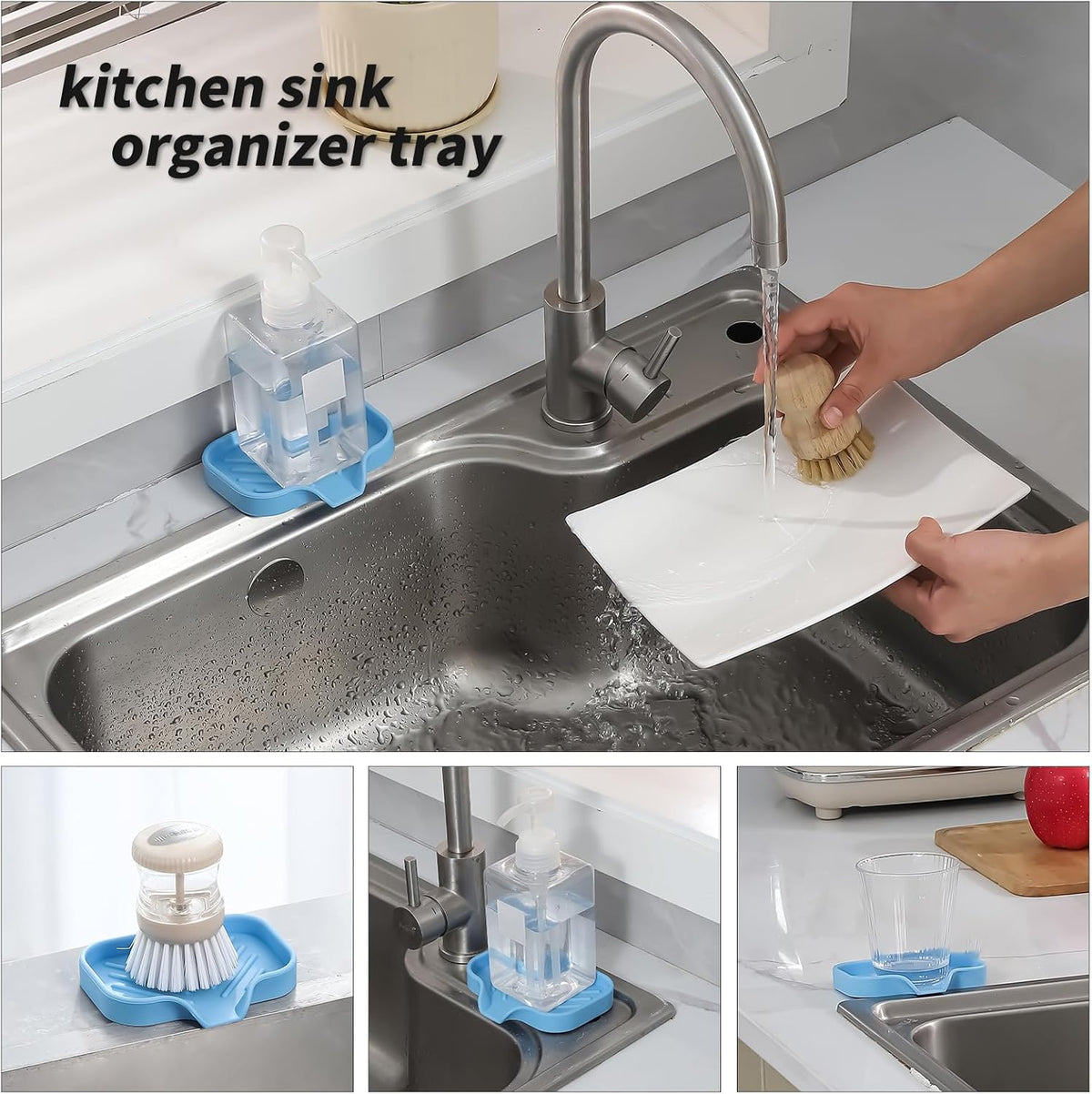 Silicone Bathroom Soap Dishes with Drain Spout-Bathroom and Kitchen Sink Organizer,Sponge