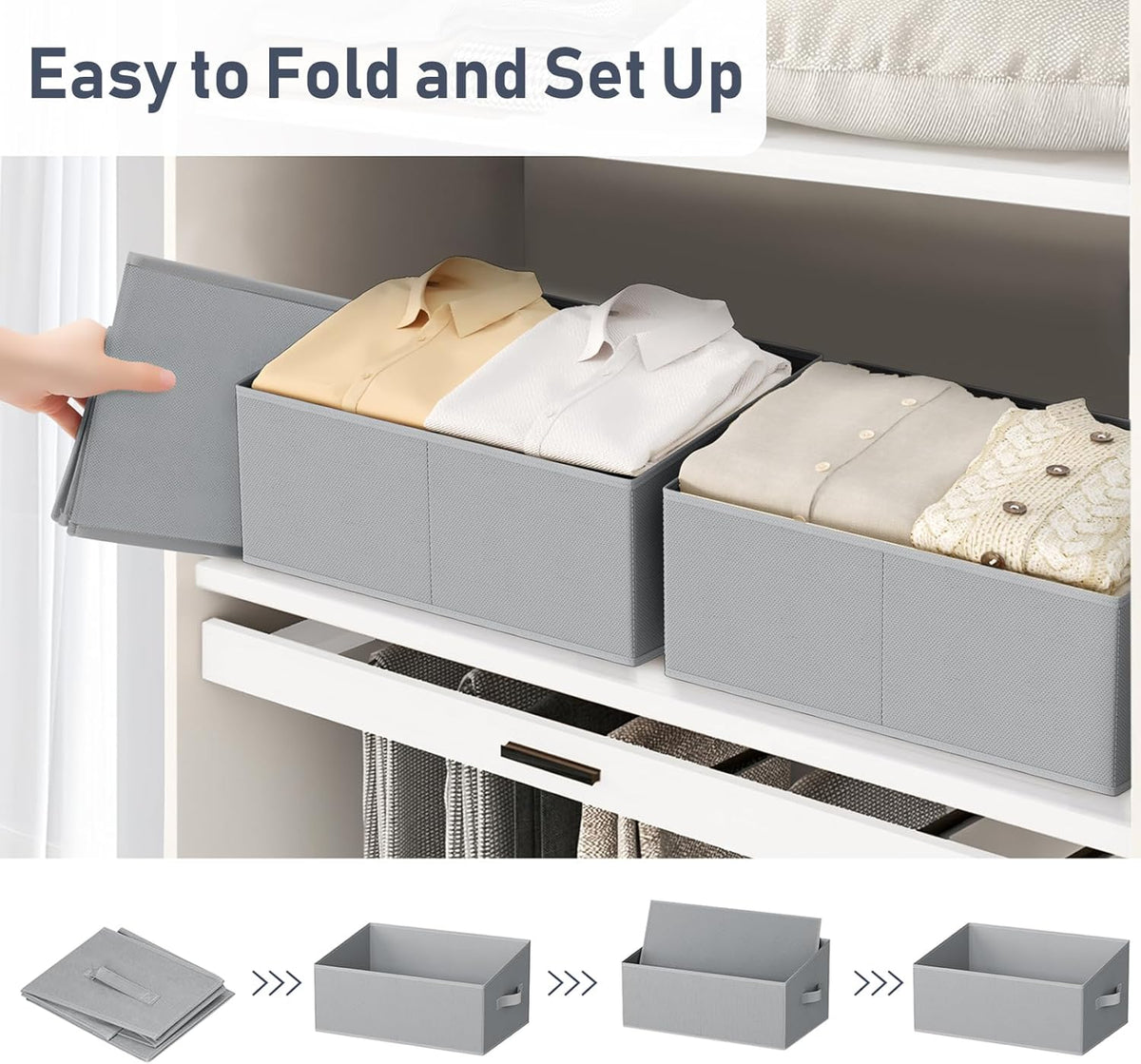 DIMJ Large Closet Storage Bins 8 Pack - Fabric Trapezoid Closet Organizer Bin, Foldable Storage