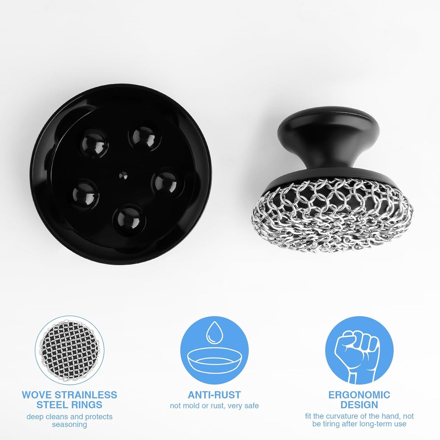 Cast Iron Scrubber Cleaner, Chainmail Scrubber for Cast Iron Pan Skillet, Dish Scouring Pad