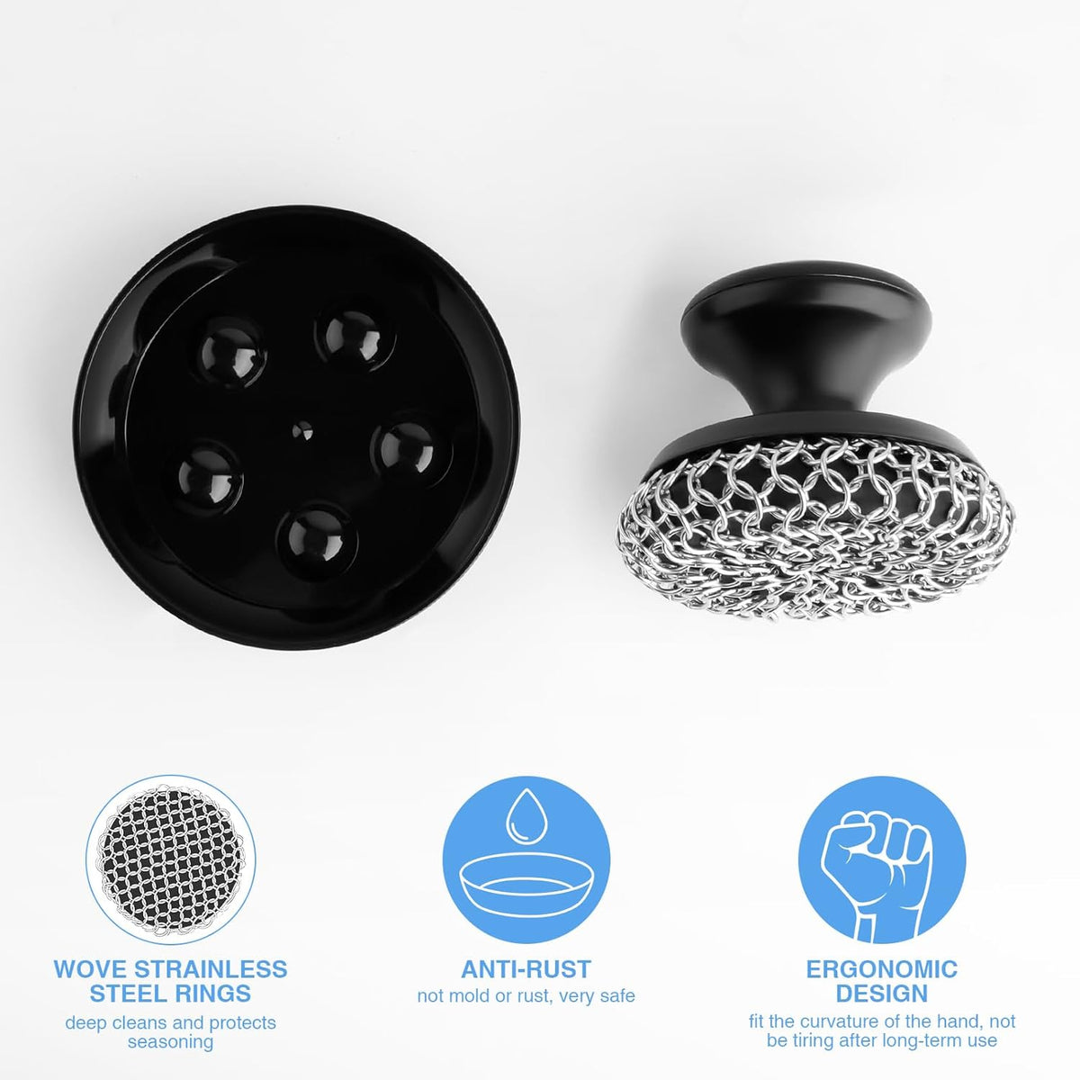 Cast Iron Scrubber Cleaner, Chainmail Scrubber for Cast Iron Pan Skillet, Dish Scouring Pad