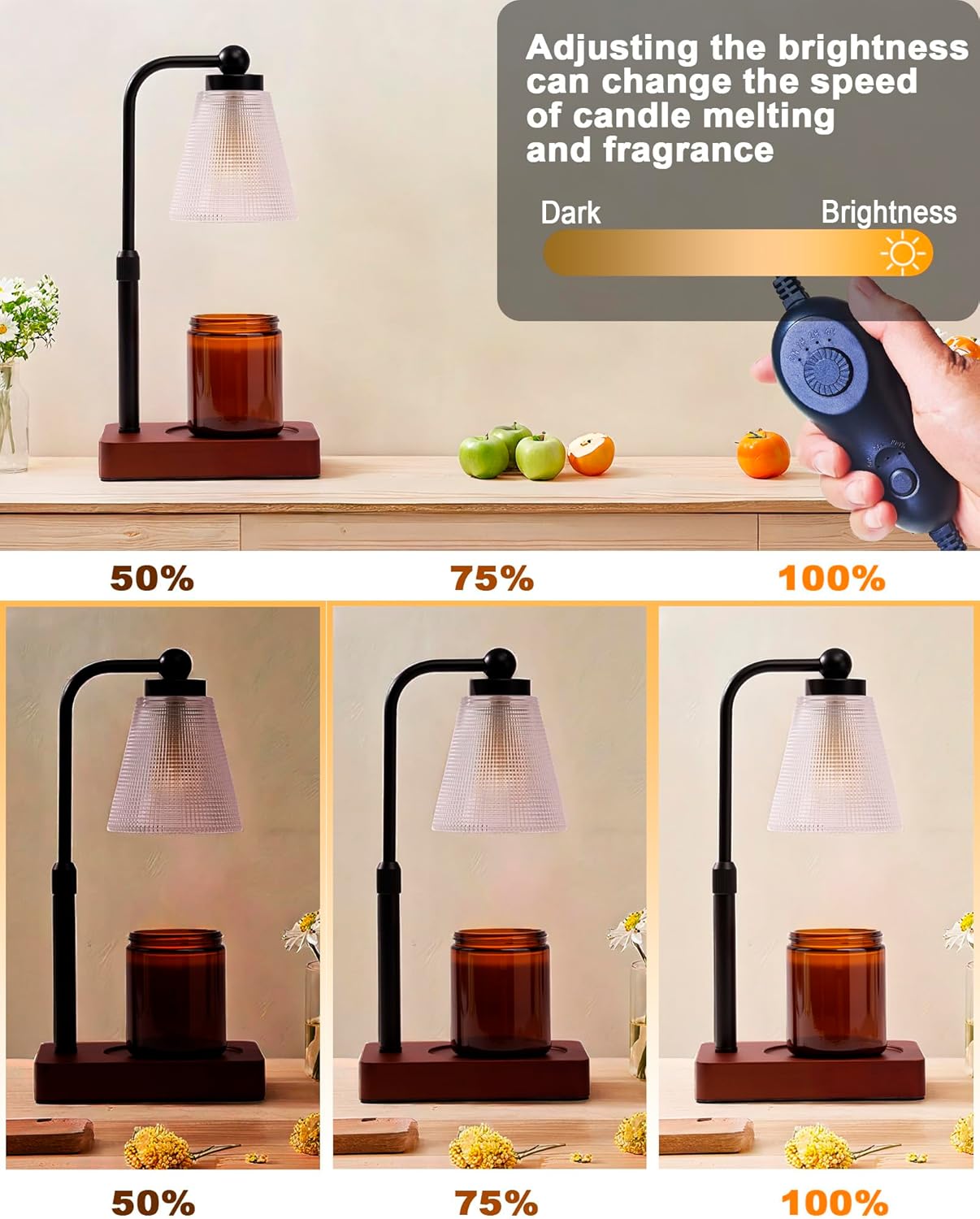 Candle Warmer Lamp - Electric Candle Warmer with Timer, Adjustable Height & Brightness, 2