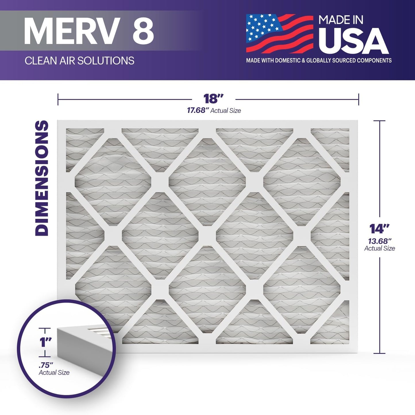 BNX TruFilter 14x18x1 Air Filter MERV 8 (6-Pack) - MADE IN USA – Dust & Pet Defense Electrostatic