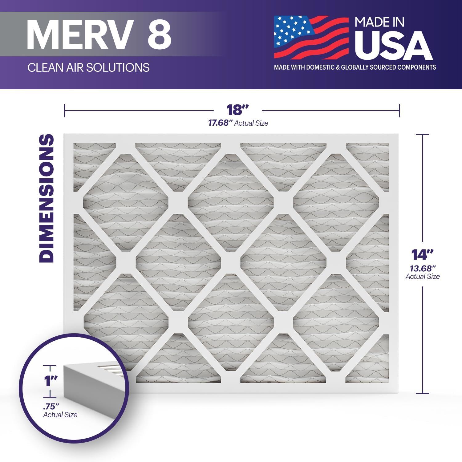 BNX TruFilter 14x18x1 Air Filter MERV 8 (6-Pack) - MADE IN USA – Dust & Pet Defense Electrostatic
