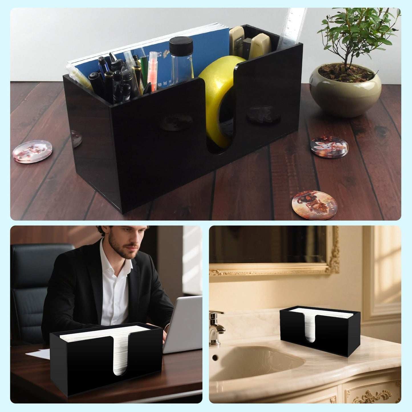 Paper Towel Holder for Countertop,Black Acrylic Napkin Dispenser-Multifold/C-Fold/Z-Fold Trifold