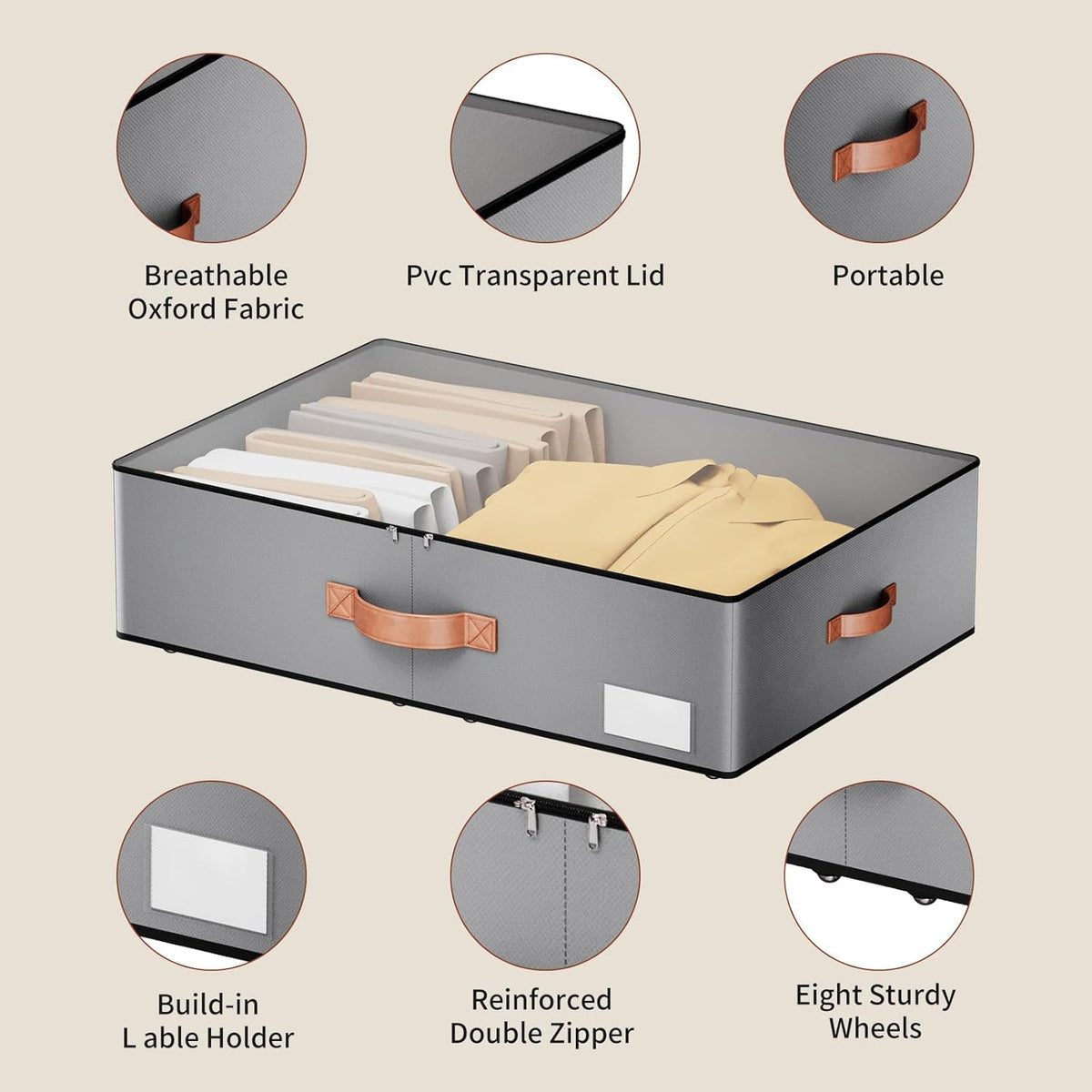 Under bed Storage With Wheels,Large Capacity 7.5 inches Height Storage Bins,Rolling Under bed Shoe