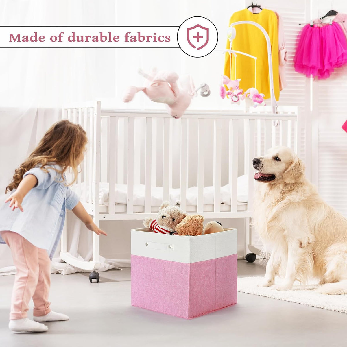 13 x 13 Inch Fine Linen Storage Bins with Handles，Fabric Cube Boxs，Collapsible Basket Organizers