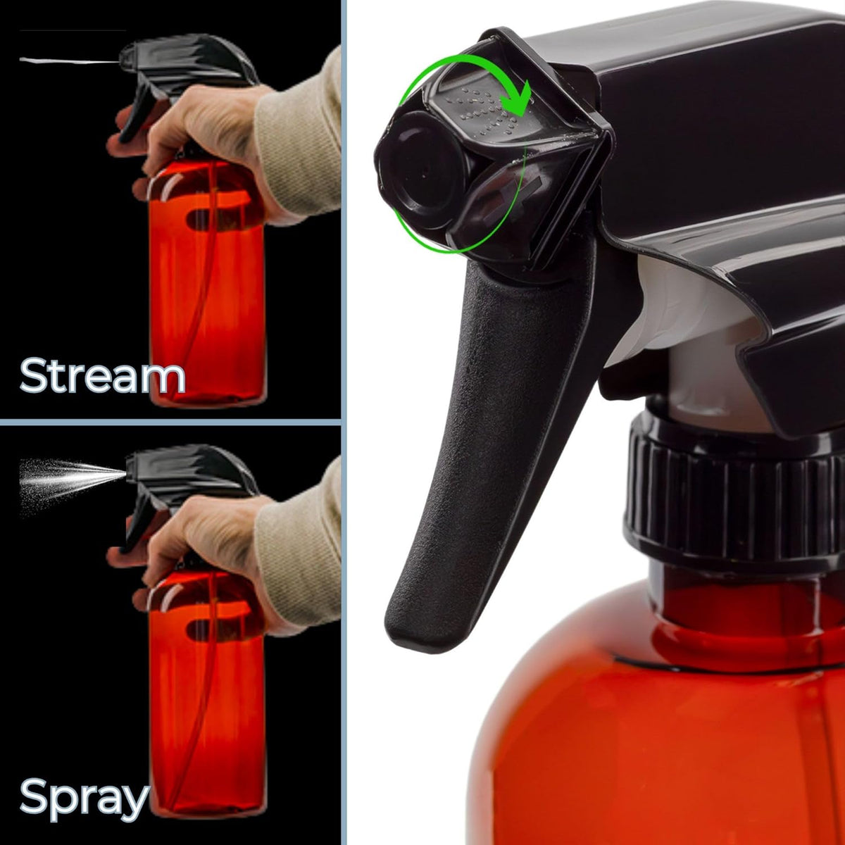 Cornucopia Brands 16oz Amber PLASTIC Spray Bottles w/Heavy Duty Mist & Stream Sprayers & Chalkboard