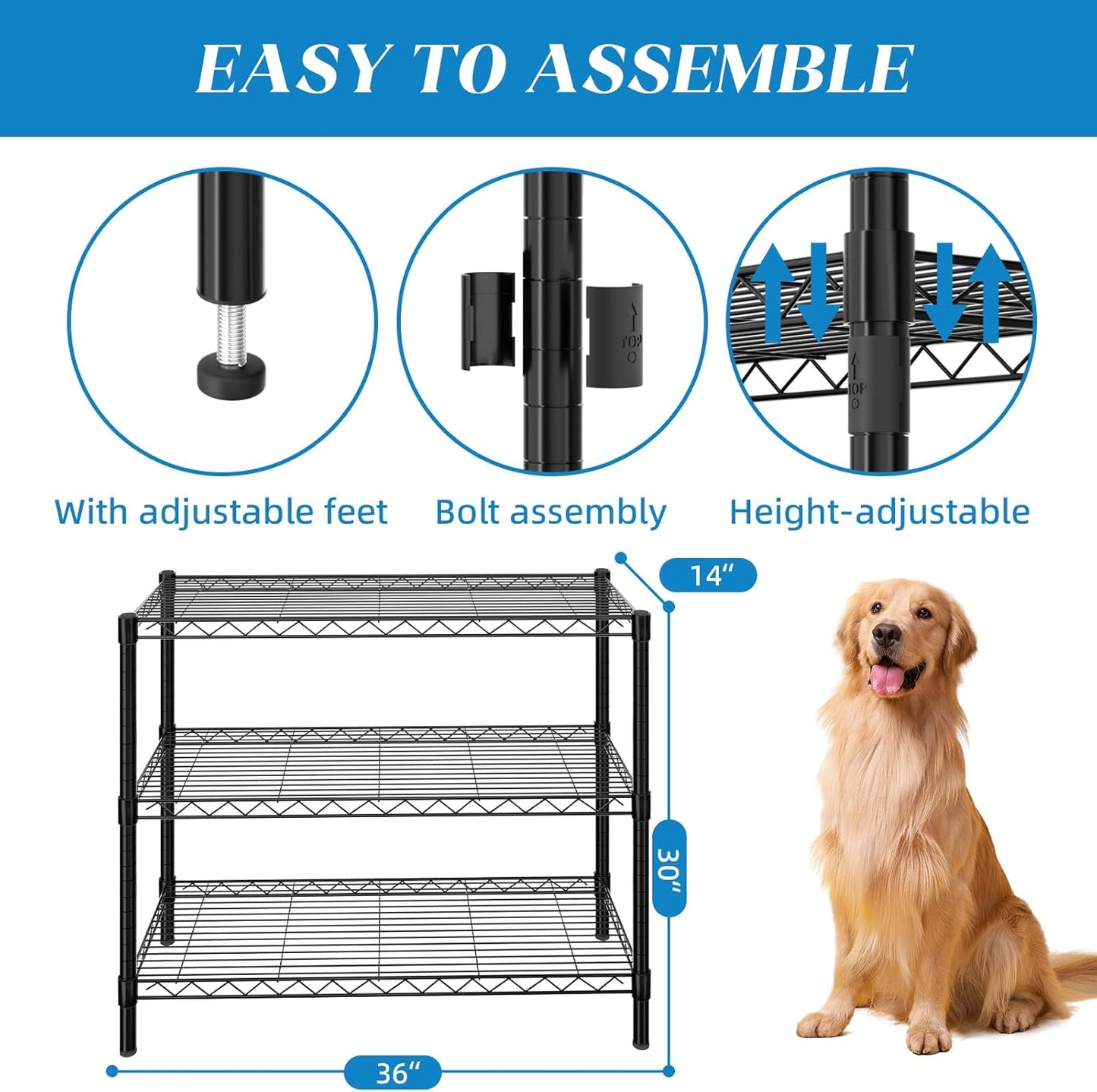 3-Shelf Adjustable Metal Shelf Wire Shelving Unit Storage Rack Display Shelf for