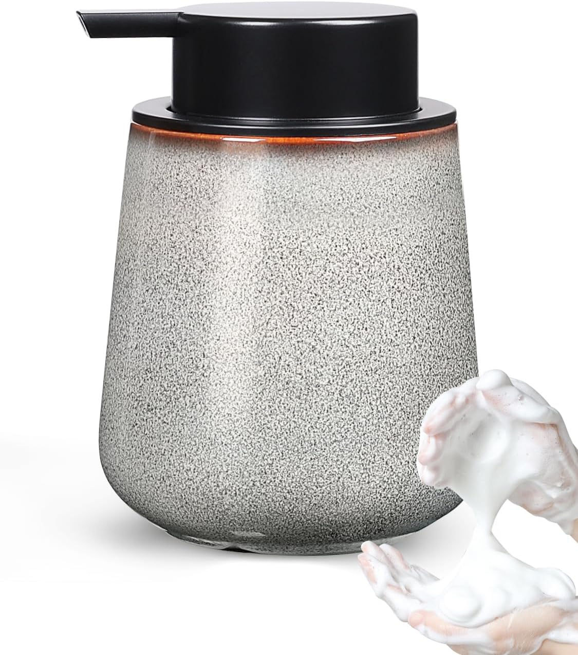 INGOFIN Ceramic Foaming Soap Dispenser -12oz Foam Hand Soap Dispenser Bathroom, Modern Refillable
