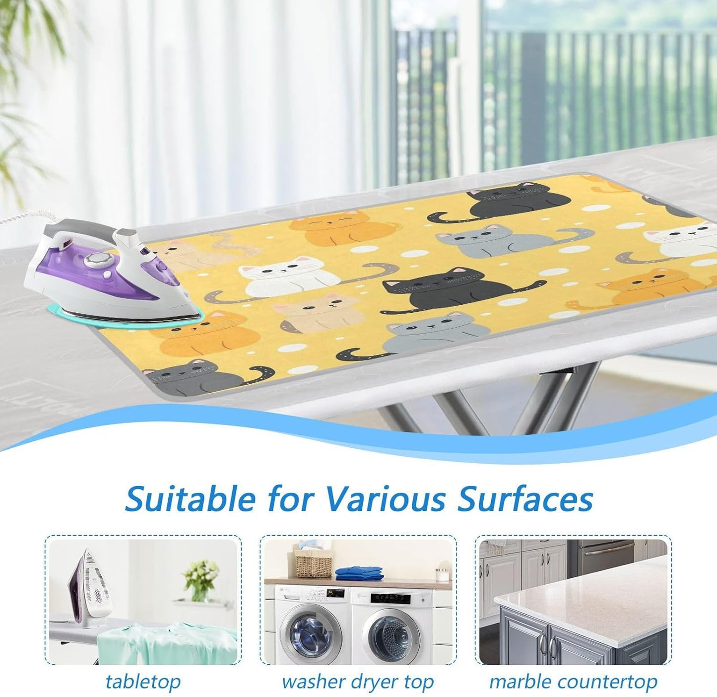 Yellow Polka Dot Cat Ironing Mat Thickened Ironing Blanket Travel Portable Double-Side Using
