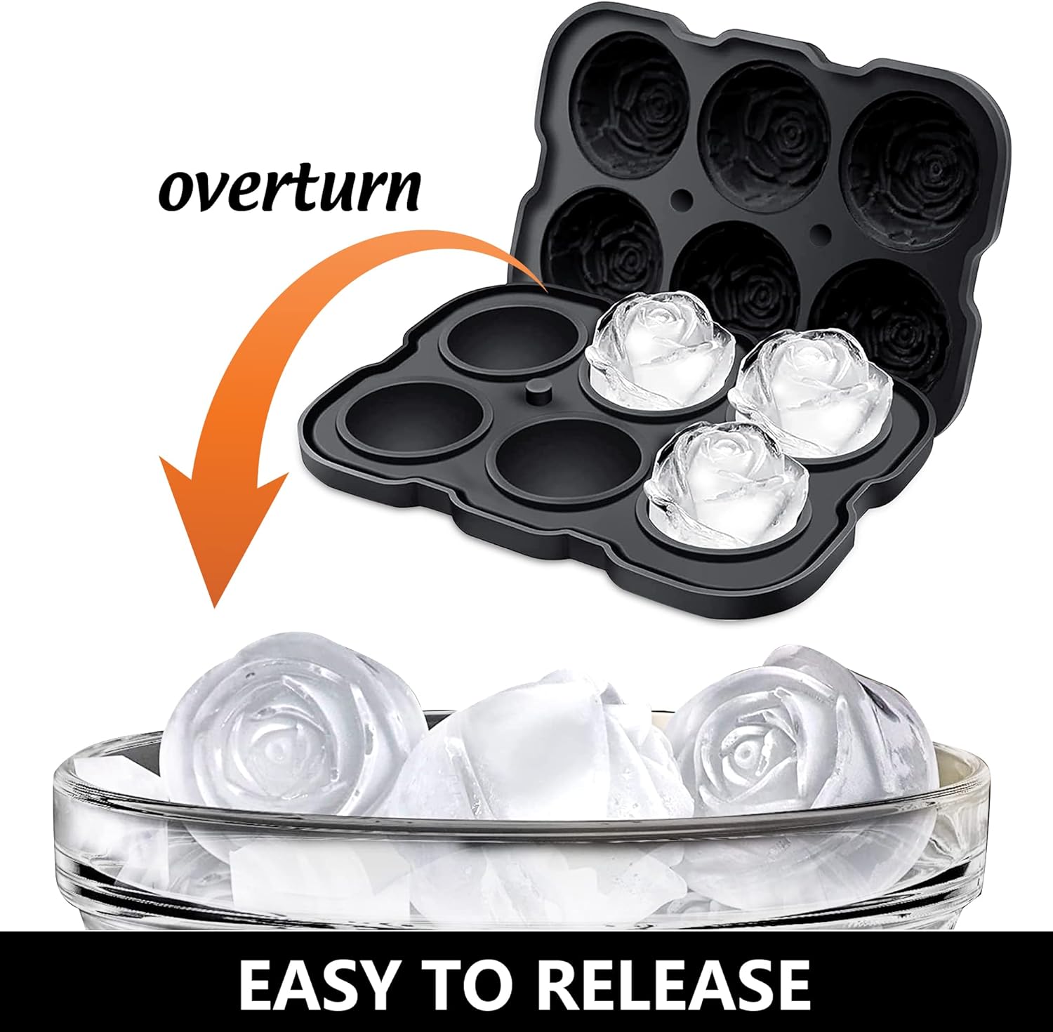 Rose Ice Cube Tray,ZACHDEE 2" Flower Silicone Ice Cube Tray With Covers,6 Easy Release Large Ice