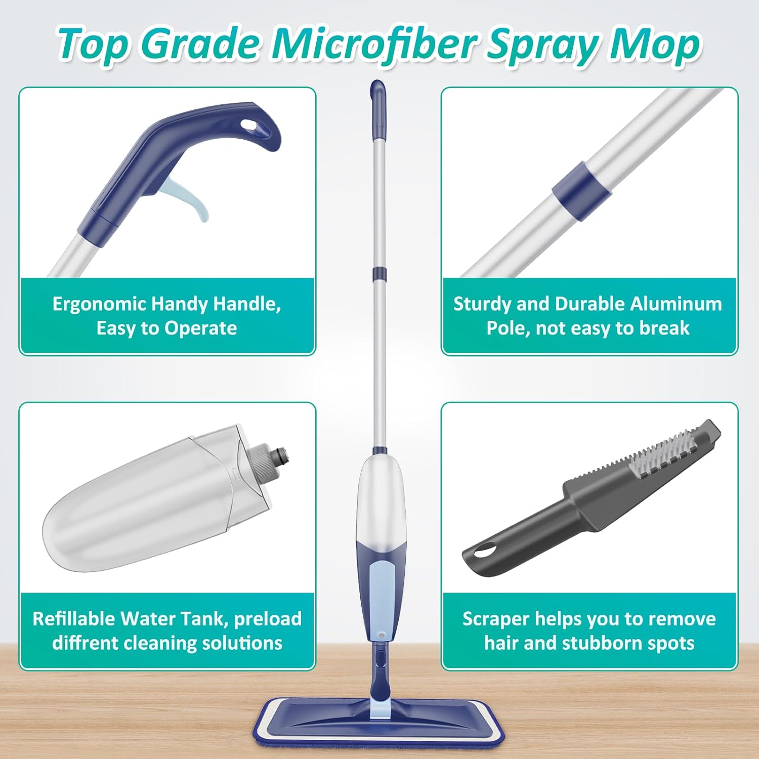 Spray Mops for Floor Cleaning, TRAV-ROUND Microfiber Wood Floor Mop with 3 Reusable Washable Pads