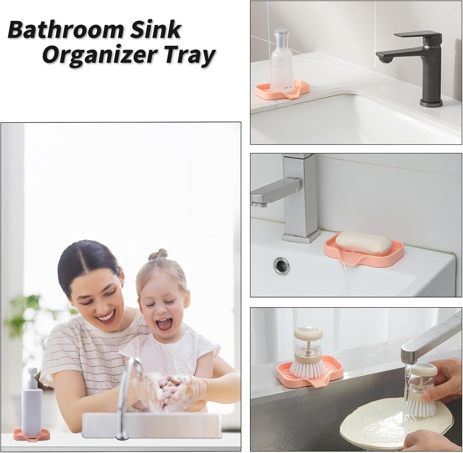 Silicone Bathroom Soap Dishes with Drain Spout-Bathroom and Kitchen Sink Organizer,Sponge