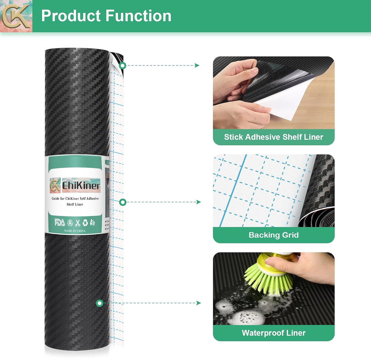 Self-Adhesive Shelf Liner Kitchen Liner, Waterproof Backed Paper Easy Peel and Stick Contact Liner