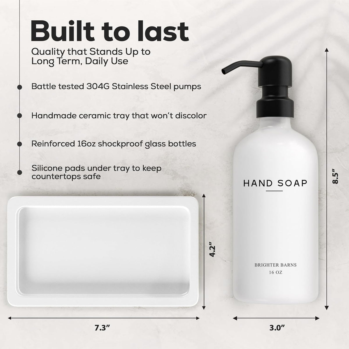 White Glass Soap and Lotion Dispenser Set with Tray by Brighter Barns - Hand Soap Dispenser