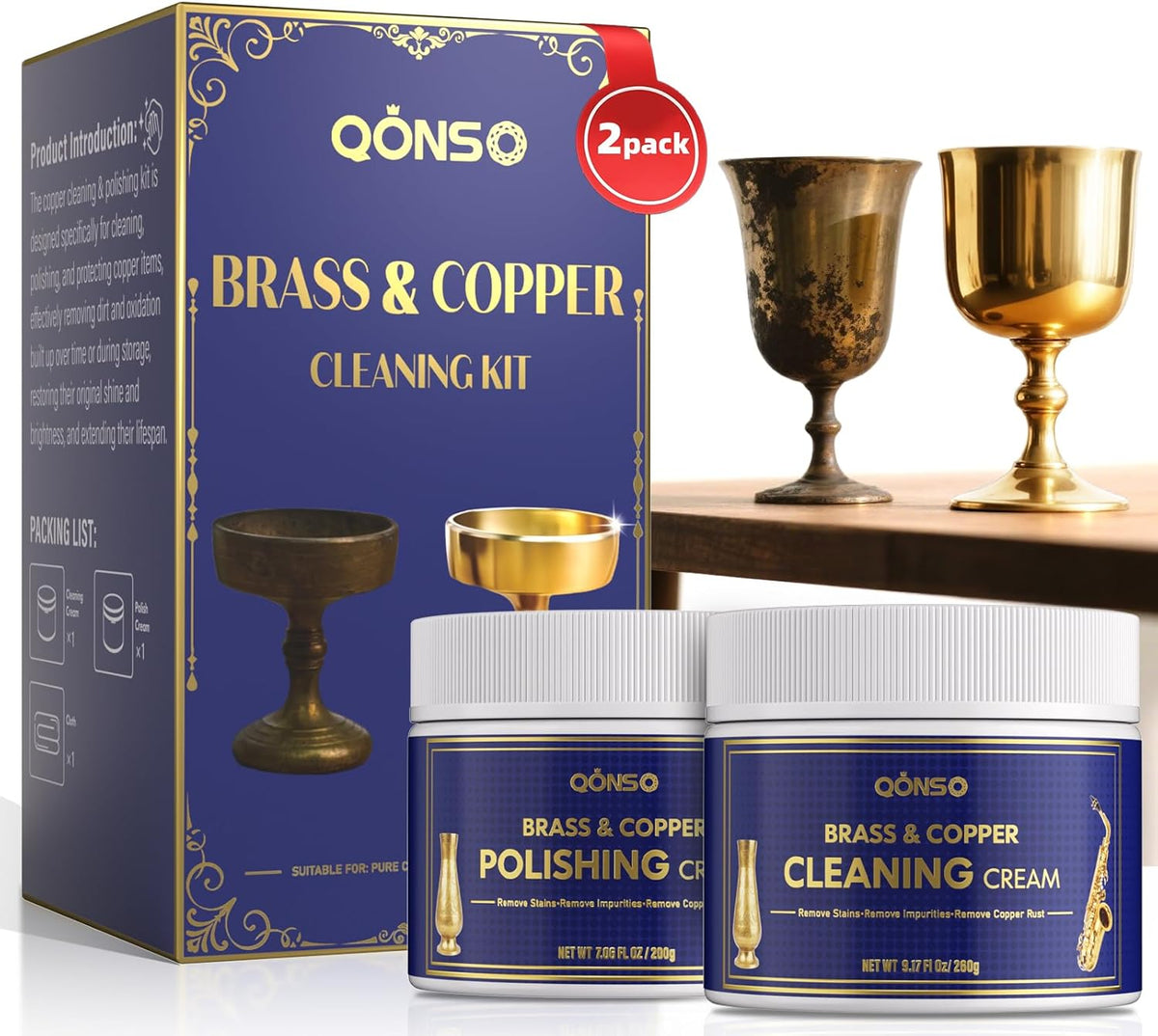 Brass Polish Copper Cream Cleaner Kit - Instant Polishing Cream And Protective Tarnish Removal