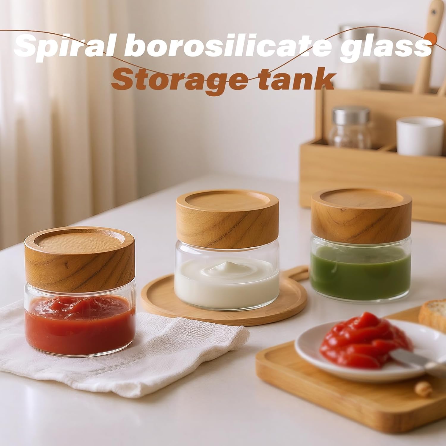 2-Pack 4 oz Leakproof Mason Jars with Airtight Acacia Wood Lids - Small Glass Food Storage