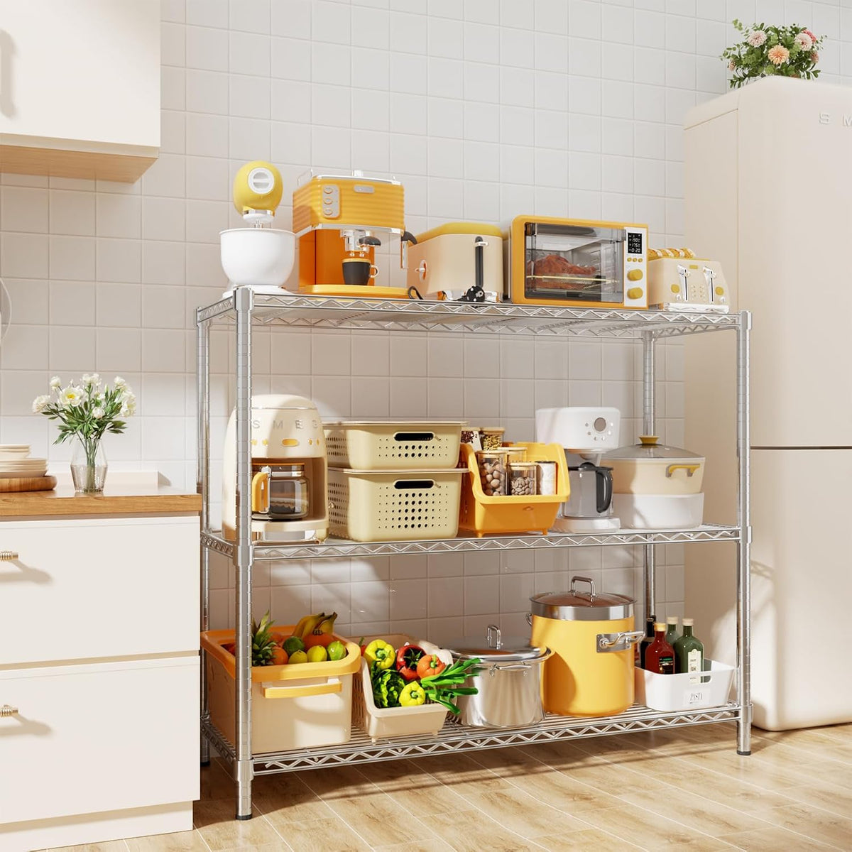 Storage Shelves, 48" L x 20" W x 47" H Heavy Duty Garage Wire Shelving Unit Loads 1200LBS, 3-Tier
