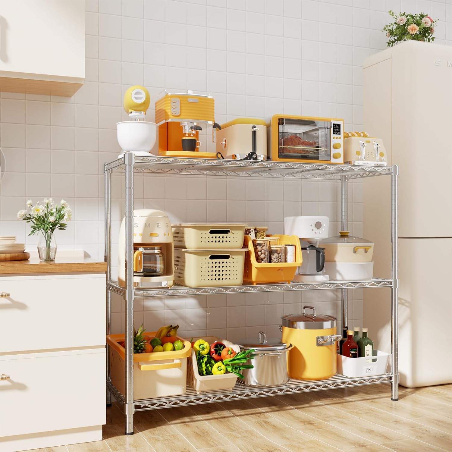 Storage Shelves, 48" L x 20" W x 47" H Heavy Duty Garage Wire Shelving Unit Loads 1200LBS, 3-Tier