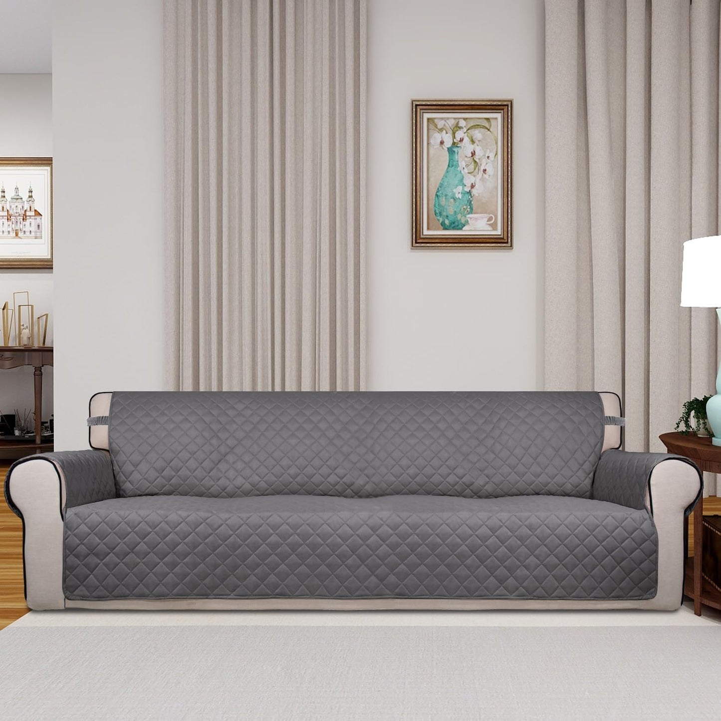 PureFit Reversible Quilted Sofa Cover, Water Resistant Slipcover Furniture Protector, Washable