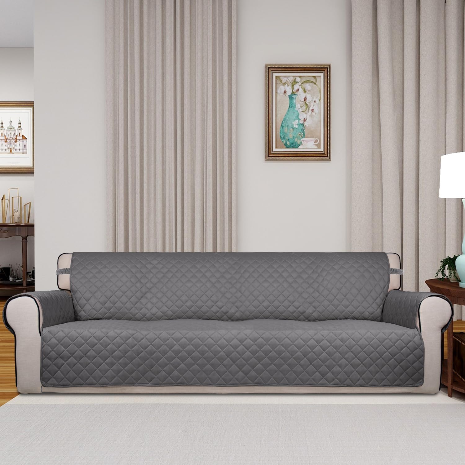 PureFit Reversible Quilted Sofa Cover, Water Resistant Slipcover Furniture Protector, Washable