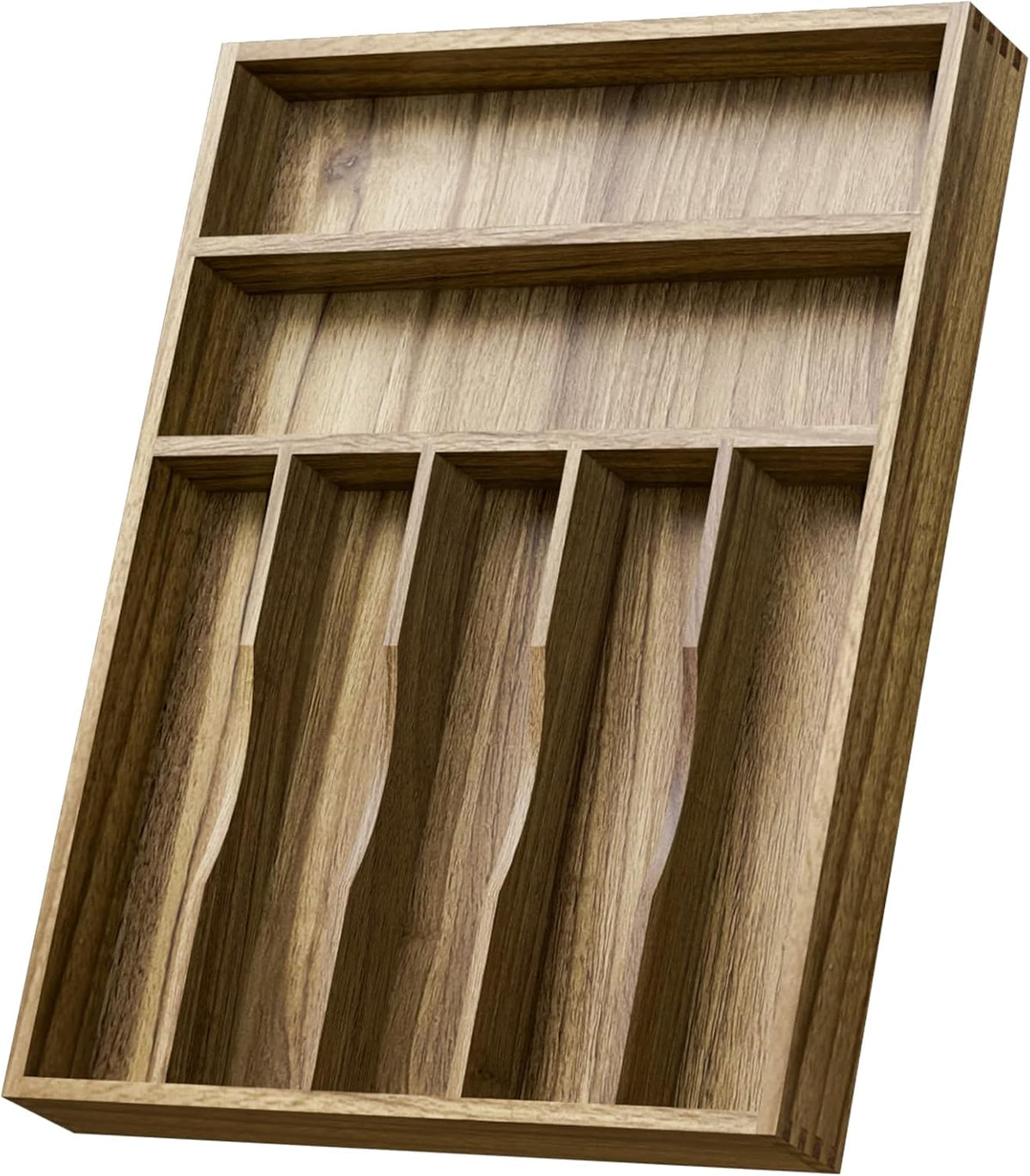 Acacia Wood Silverware Drawer Organizer, Kitchen Utensil Cutlery Drawer Organizer with Grooved