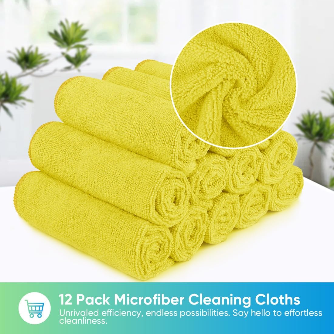 HOMEXCEL Yellow Microfiber Cleaning Cloth, 12 Pack Premium Microfiber Towels for Cars, Lint Free