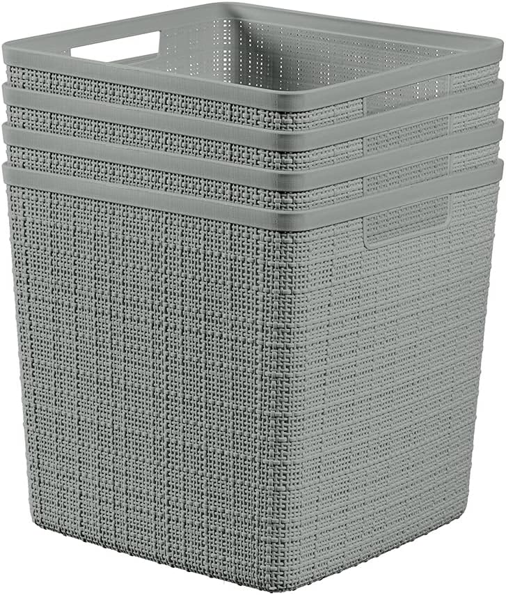 Curver Set of 4 Jute Large Cube Decorative Plastic Organization and Storage Baskets, Perfect Bins