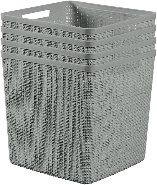 Curver Set of 4 Jute Large Cube Decorative Plastic Organization and Storage Baskets, Perfect Bins