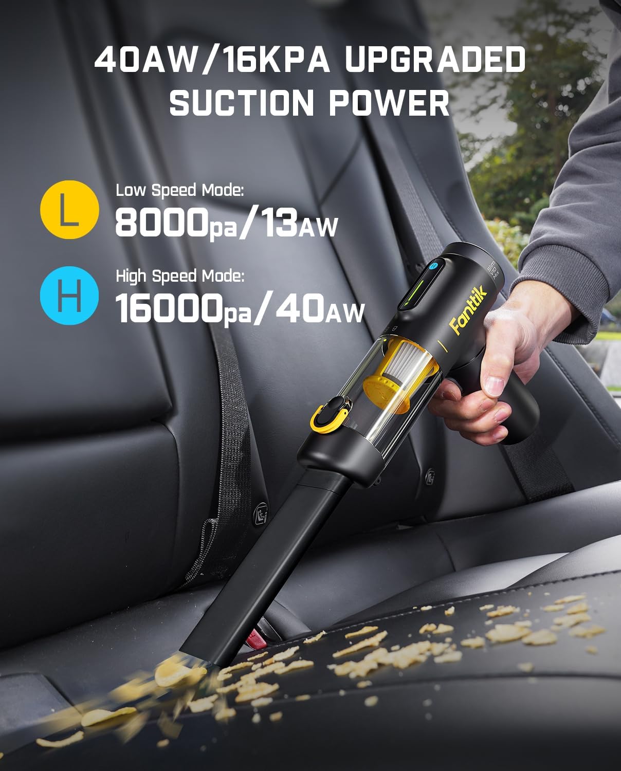 Fanttik Slim V10 Mix Cordless Car Vacuum, 4 in 1 Handheld Air Duster, Color Smart LED Display