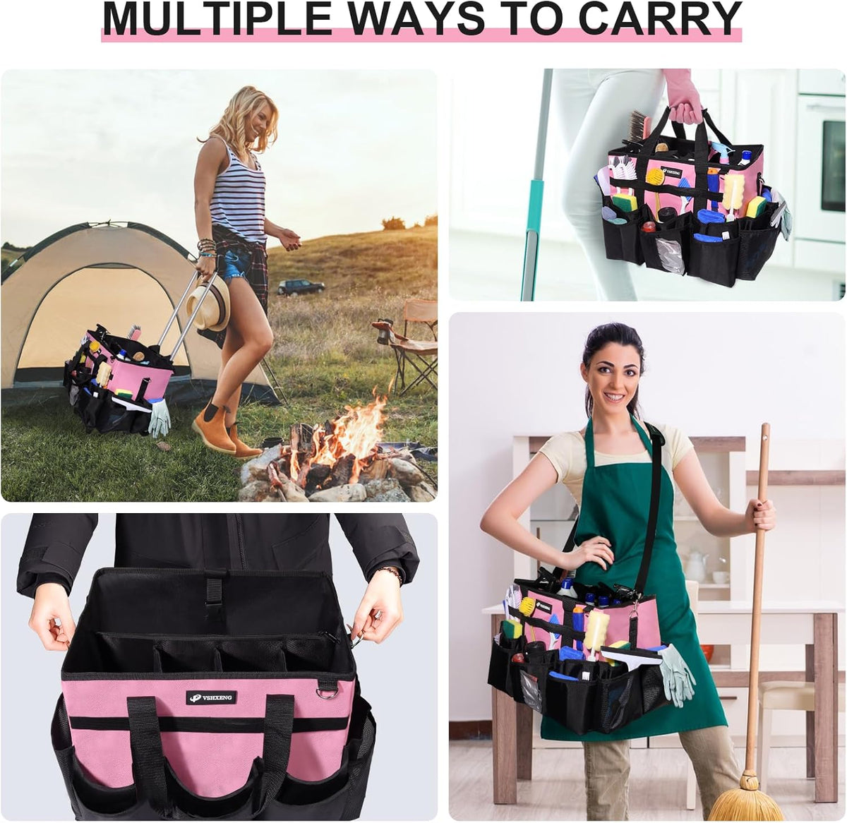 Large Rolling Cleaning Caddy Bag with Wheels, with Detachable Trolley, Cleaning Bags on Wheels for