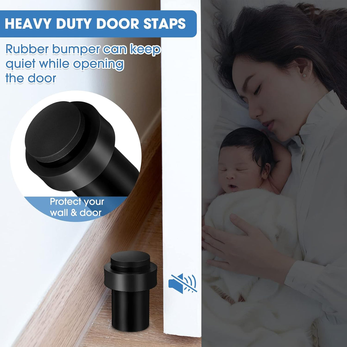Chumia 6 Pcs Door Stopper Mounted Floor Stops Stainless Steel Cylindrical Stopper Modern Decorative
