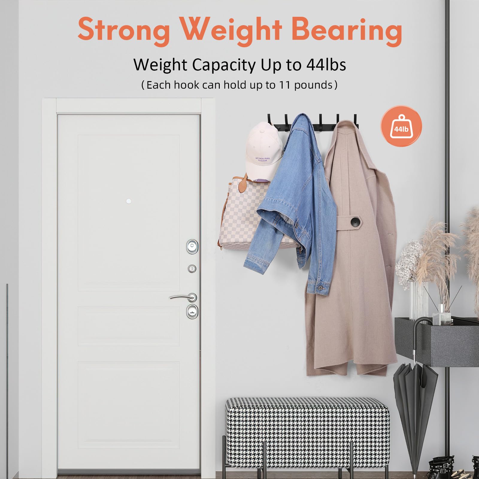 Optish Coat Rack Wall Mount, Wall Hooks for Hanging, Entry Coat Hooks Coat Hanger, Hat Rack Holder