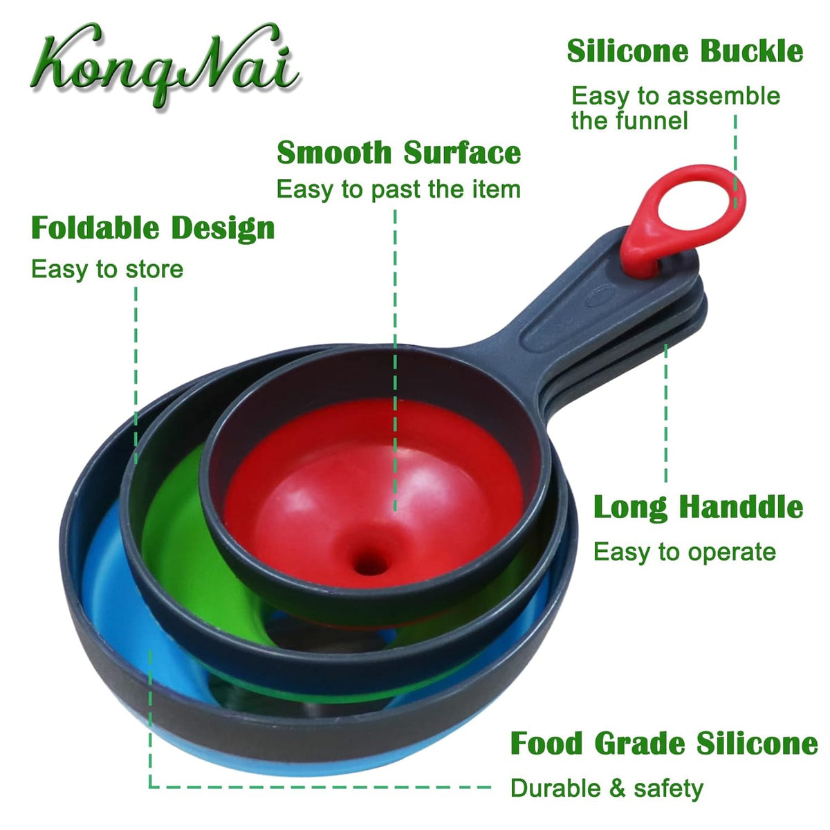 KongNai Canning Funnel for Wide and Regular Jars，Wide Mouth Funnels Sets of 3, Large for Mason Jar