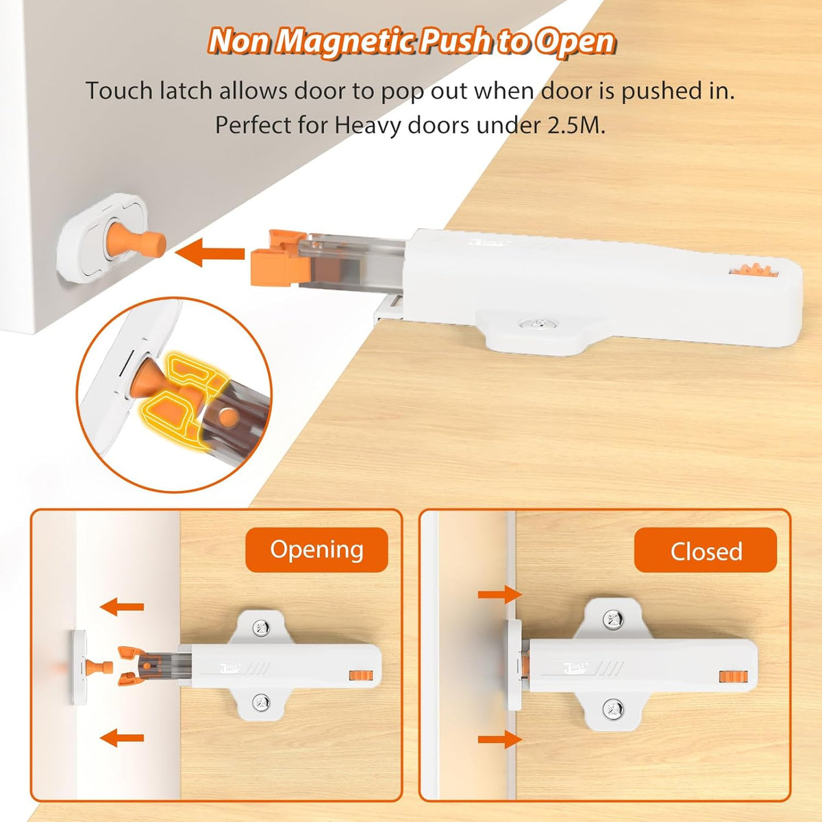 Jiayi Push to Open Door Catches Heavy Duty 2 Pack Push Opener Door Latch for Cupboard White Touch