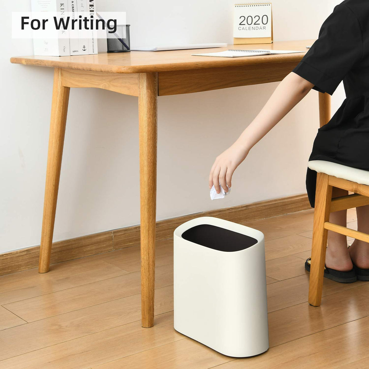SUBEKYU 2.3 Gal Trash Can for Bathroom,Small Office Garbage Can for Kitchen,Slim Rectangular Waste