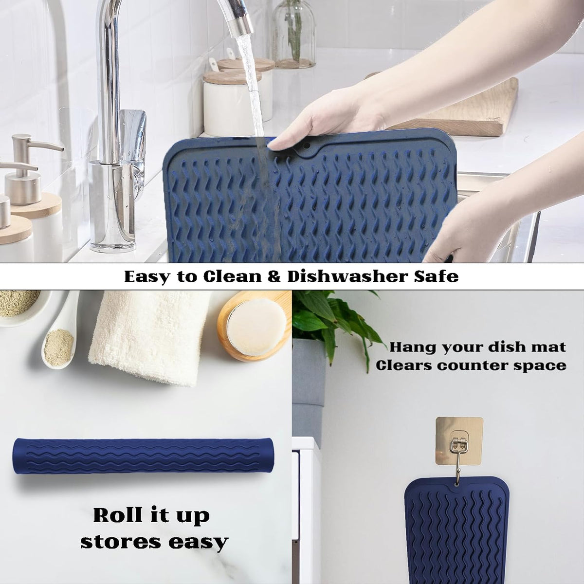 ZLR Silicone Dish Drying Mat for Kitchen Counter, Eco-Friendly Fast Dry Dish Mat, Easy Clean Multi