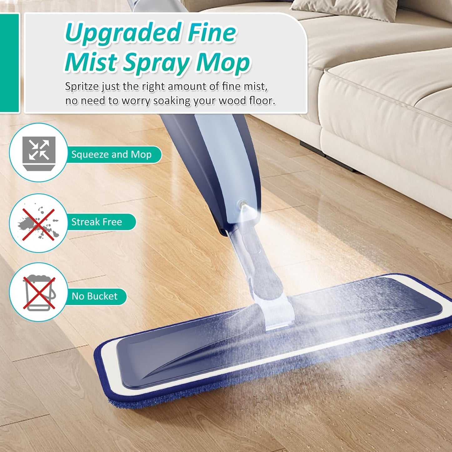 Spray Mops for Floor Cleaning, TRAV-ROUND Microfiber Wood Floor Mop with 3 Reusable Washable Pads