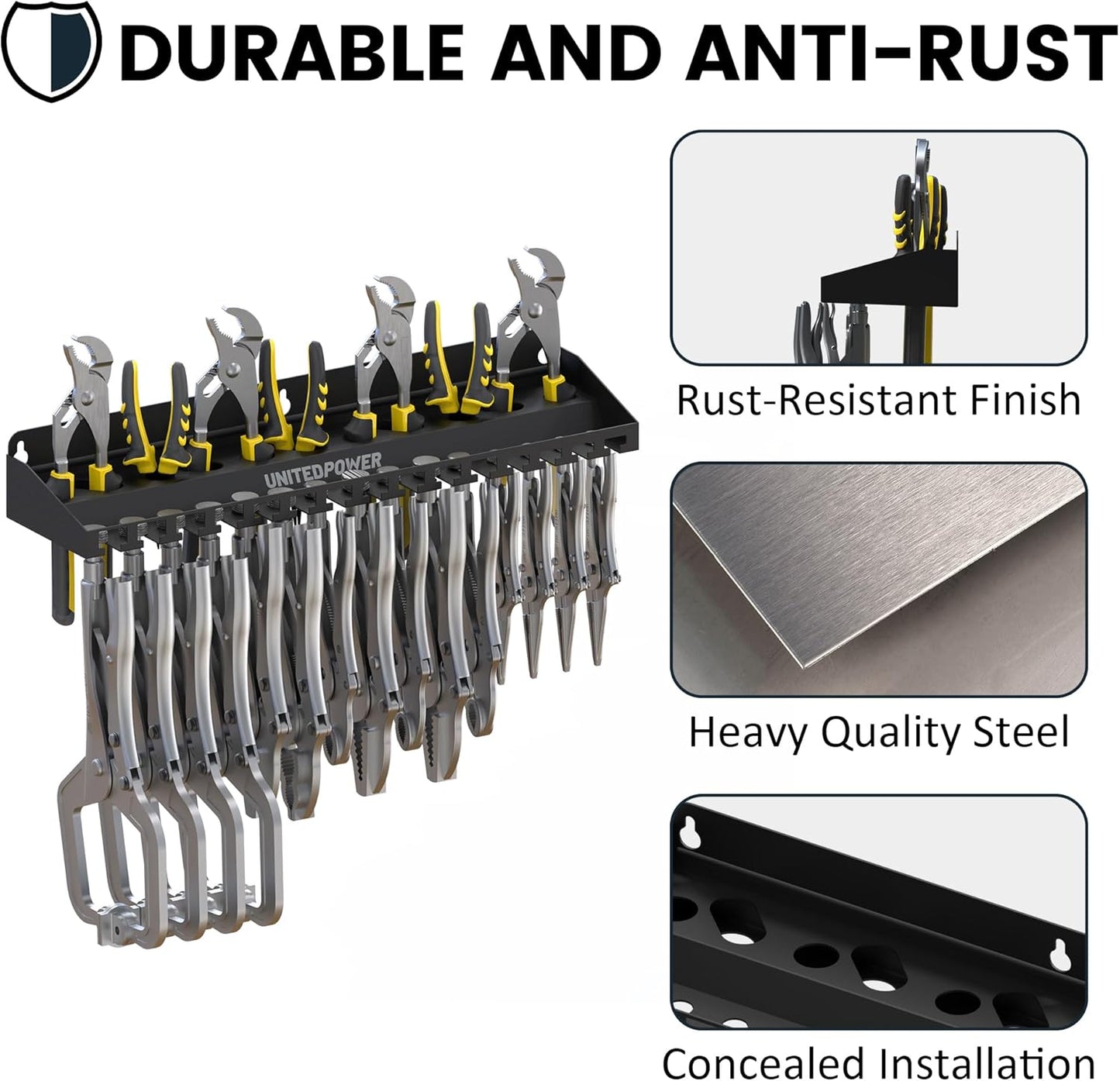 UNITEDPOWER Vise Grip Holder, Wall Mount Pliers Storage Rack Organizer for Workshop, Shed, Garage