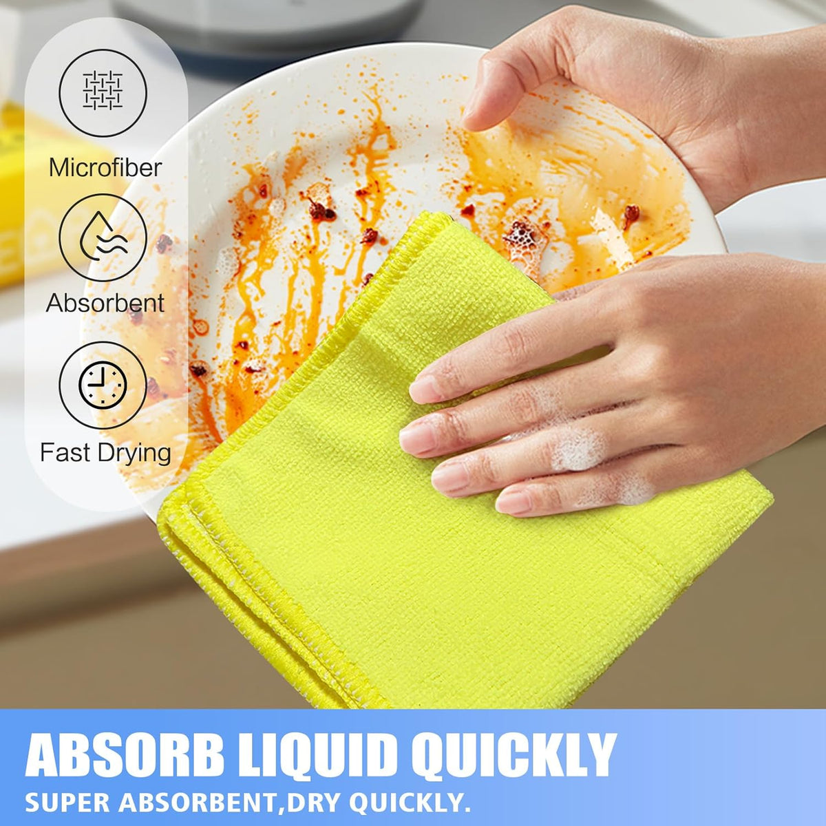 KinHwa Kitchen Washcloths for Dishes Absorbent Microfiber Dish Cloths Quick Dry Dish Rags with Poly