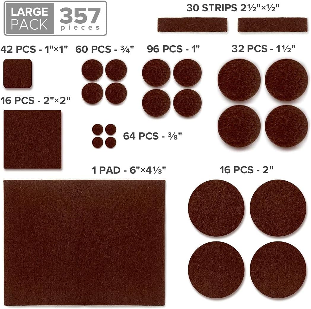 X-PROTECTOR 357 pcs Premium Huge Pack Felt Furniture Pads! Quantity of Furniture Sliders with Many