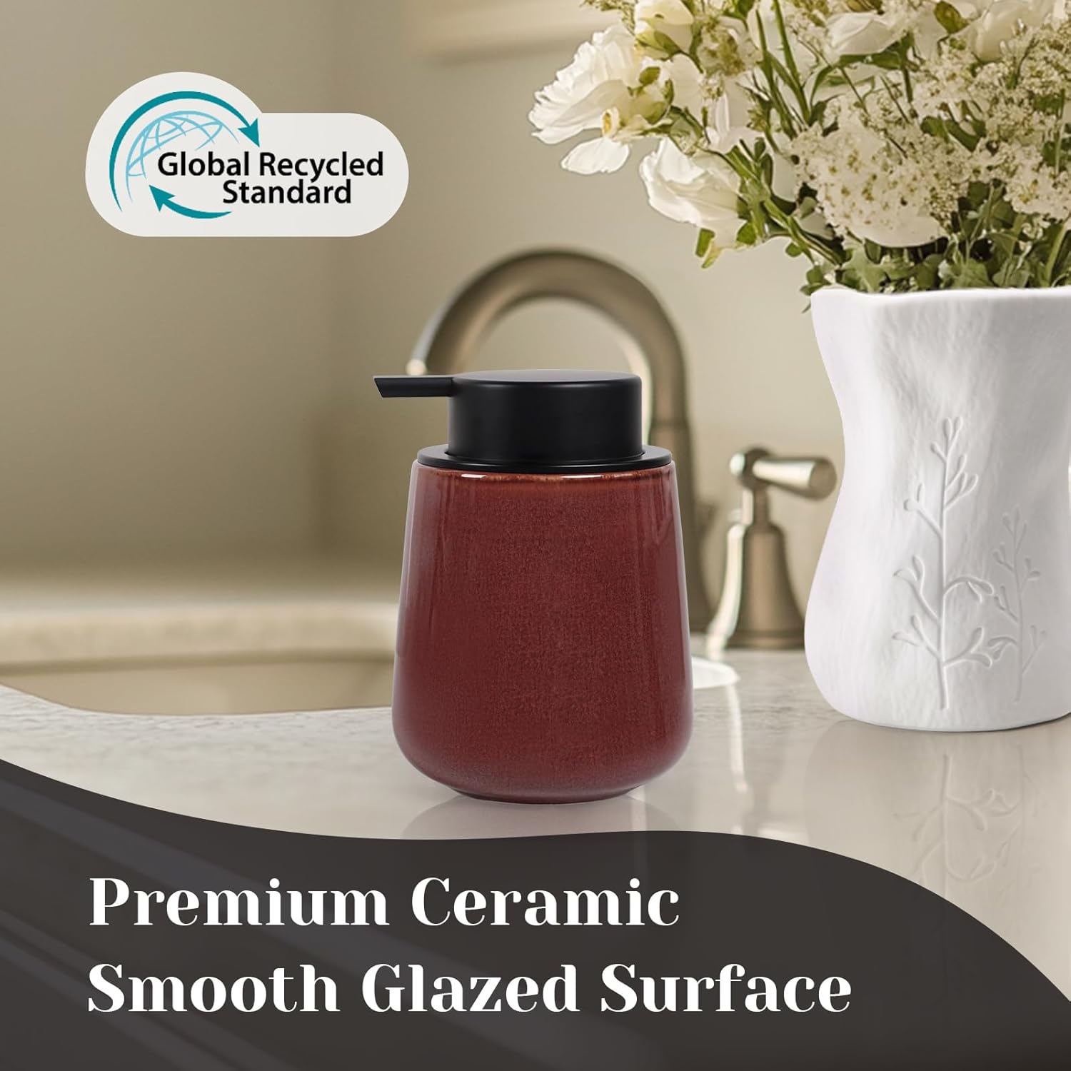 INGOFIN Ceramic Lotion Dispenser - 12 oz Refillable Hand Soap Dispenser Bathroom, Modern Liquid
