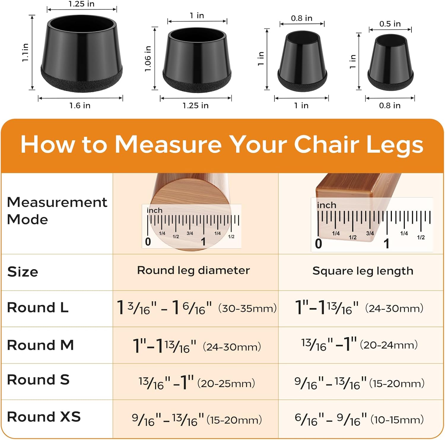 24 PCS Silicone & Felt Chair Leg Floor Protectors for Hardwood Floors - Furniture Pads, Chair Leg
